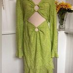 SheIn Peekaboo Ring Front Flounce Sleeve Ruffle Hem Dress – Lime Green Photo 6