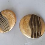 Vintage Retro Circle Cream Pierced Statement Earrings Costume Jewelry Gold Photo 2