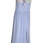 Azazie  Light Purple & White Lace Trim Sweetheart Neckline Bridesmaid Midi Dress Photo 0