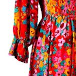 Sugar Lips Midi Dress Smocked Top Ruffle Sleeves Red Multi Women’s Size Small Photo 9