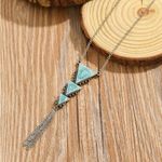 Cute silver downwards pyramid necklace with turquoise stone design. New Photo 1