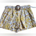 Maison d'Amelie Women’s Shorts Yellow Floral Raffia Belt Linen Blend Size 12 Photo 4