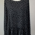 Loft  Polka Dot Long Sleeve Blouse Ruffle Hem Black/Ivory Size XS Photo 0