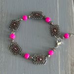 Handmade NEW Super Cute Beaded & Link Bracelet Silver Tone Hot Pink & Pink Enamel Photo 5