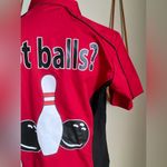 Lucky Bowling “Got Balls?” Red Button Down Shirt, Size Medium Black Photo 2