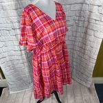 Terra & Sky women 3X 24W-26W spring plaid print short sleeve dress pink multicolor Photo 4