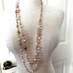 Faux pearl pink crystal gold tone long beaded necklace Photo 3