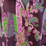 Ninety Blouse Womens size L Collared Paisley Purple Button Long Sleeves Photo 2