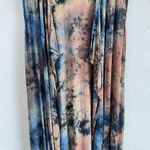 Coin 1804 Draped Cardigan Duster Vest Womens Medium Blue Brown Tie Dye Hoodie Photo 2