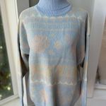 Vintage Pastel Light Blue Rose Print Intarsia Turtleneck Sweater 80s 90s Large Photo 9