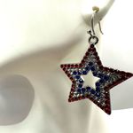 Patriotic red white and blue rhinestone star earrings Photo 3