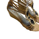 New York Transit  Women's Wedge Sandals Embellished Cork Strappy Tan Black Photo 5