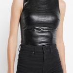 EXPRESS NWT Body Brown Contour Croc Faux Leather High Neck Thong Bodysuit Photo 3