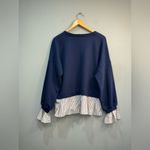 Maeve Navy Crewneck Mixed Media Top Size L NWT Photo 3