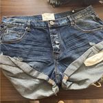 One Teaspoon Dark Blue Distressed Denim Shorts Photo 0