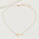 18K Gold Plated Sideways Cross Necklace – Minimalist Horizontal Pendant Chain Photo 6