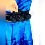 Speechless  Strapless Blue Satin Dress with Black Bow - Size 3 Photo 5