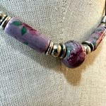 Vintage purple floral ceramic beaded Choker Necklace Photo 2