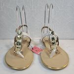 Sam & Libby Womens Sandals 7.5 White Faux Leather T-Strap Jeweled Flat Thong NEW Photo 0