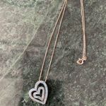 Blue Mother Of Pearl Inlay Double Heat Pendant Necklace 925 Sterling Silver 18” Photo 1