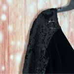 Badgley Mischka  Black Velvet Deep V Neck Lace Long Sleeve Cocktails Dress Size 4 Photo 5