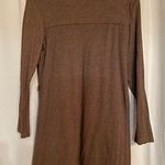 Women's Long Sleeve Scoop Neck Button Side Sweater Tunic Dress Brown Photo 5