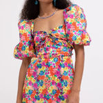 For Love & Lemons Floral Puff Sleeve Merril Colorful Mini Dress Size S Photo 0