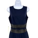 Susana Monaco Wool Blend Belted Navy Blue Leather Panel Dress Size 4 NWT Photo 2