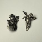 Cherub Angel / Snowman Lot Of 2 Tack Lapel Pin Pewter Tone Christmas Silver Photo 0