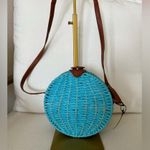 Lucky 7 turquoise Round Circular Straw Purse Sweet Feminine Floral Print Lining Blue Photo 1