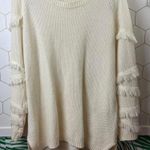 One A Cream Knit Sweater with Fringe Detail Photo 0