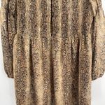 Ganni  Long Sleeve Smocked Dress  Light Brown Snakeskin Print Size 38 Us Size 6 Photo 10