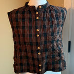 Lou & grey  crop Plaid Button-Up Sleeveless Top brown and black Photo 0