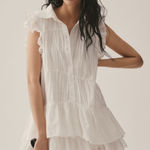 Anthropologie  White Sleeveless Ruffle Mini Shirt Dress Medium Photo 0