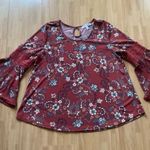 Stem & wine womens burgundy plum floral blouse size large bell sleeve crochet Photo 5