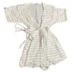 Olivaceous  Striped Kimono Romper Shorts Tie Waist Button Front Women's Size S Photo 0