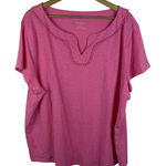 Talbots  Pink Pom Trim Knit Tee Size 3X Cotton Stretch Comfy Preppy Lightweight Photo 0