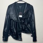 Draped Faux Ponte Black Leather Moto Jacket Asymmetrical for Women Small Photo 1