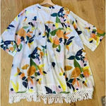 Roller Rabbit ‎ Tunic Top Serafina Fruit Print Cotton Gauze Fringe XL Swim Resort Photo 2