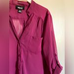 Iz Byer 🌞 Sheer Maroon V Neck 3/4 to Long Sleeve Portofino Blouse Photo 4