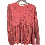 Taylor & Sage COPY - Layson Elegant Lace Women's Top in burgundy red blouse Photo 0