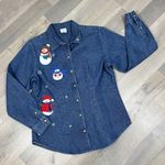 Westbound Snowman Appliqué Embroidered Denim Shirt Blue Medium Button Up Photo 11