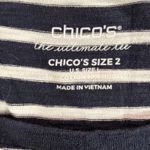 Chico's  Women's Striped Top‎ Size L Navy White 3/4 Sleeve Tunic with Pocket Photo 1