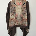 Vocal  Brown Embellished Mixed Media Waffle Thermal Kimono Cardigan Size Medium Photo 7
