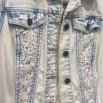 Mossimo Supply Light Acid Wash Distressed Lace Crochet Denim Jean Vest Y2k Sz XS Blue Photo 1