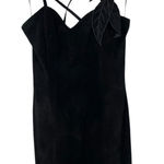 Pia Rucci Vintage Little Black Suede Leather Dress Sz S/M 12 Criss Cross Straps Photo 0