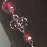 Long 42” Faceted Garnet Red Colored and Gunmetal Floral Beaded Strand Necklace Photo 3