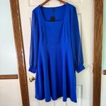 Seta T Fit & Flare Dress Square Neck Long Sleeve Party Cocktail XL Blue Photo 9