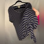 Matty M Navy Blue And White Stripe V Neck Side Knotted Pullover T Photo 3
