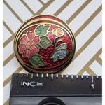 Beautiful Vintage Red & Gold Cloisonne Flower Butterfly Round Pierced Earrings Photo 4